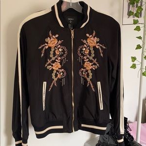 Flower Embroidered Bomber Jacket